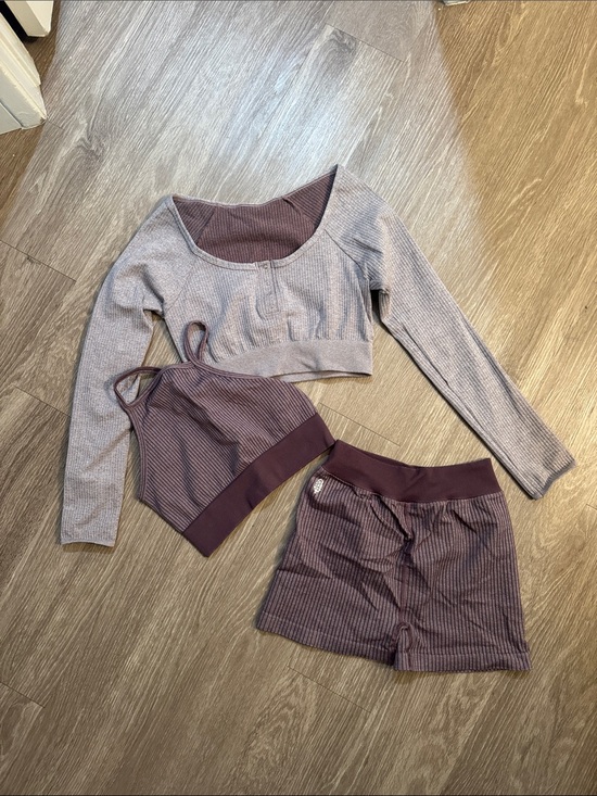 FP Movement by Free People Pants - FP Movement by Free People Mauve Ribbed 3 piece set